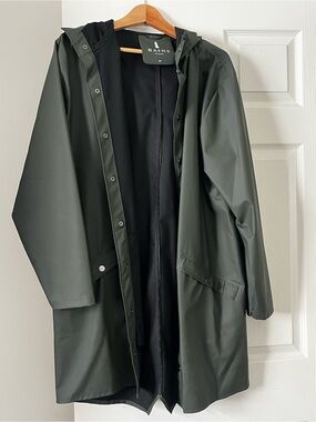 Rains Women’s Dark Green Waterproof Hooded Coat